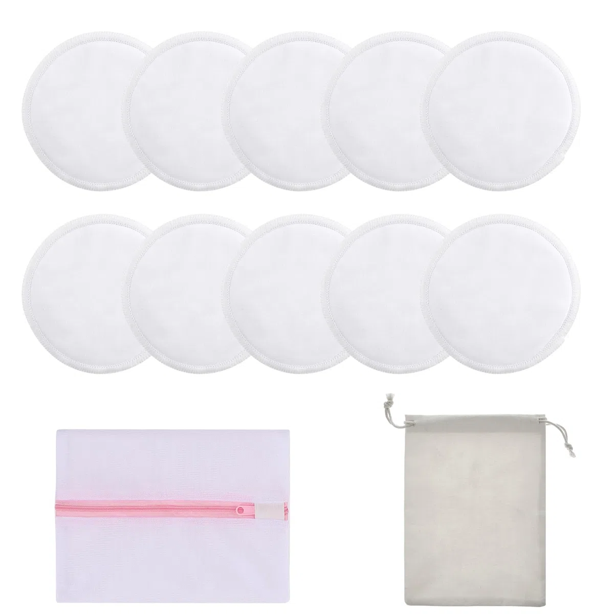 Lictin Almohadillas de Lactancia-10 Piezas Bambú Orgánicos Almohadillas de Lactancia Reutilizable 12cm Súper Suaves y Absorbentes Discos de Lactancia con Bolsa de Lavandería y de Organizadores