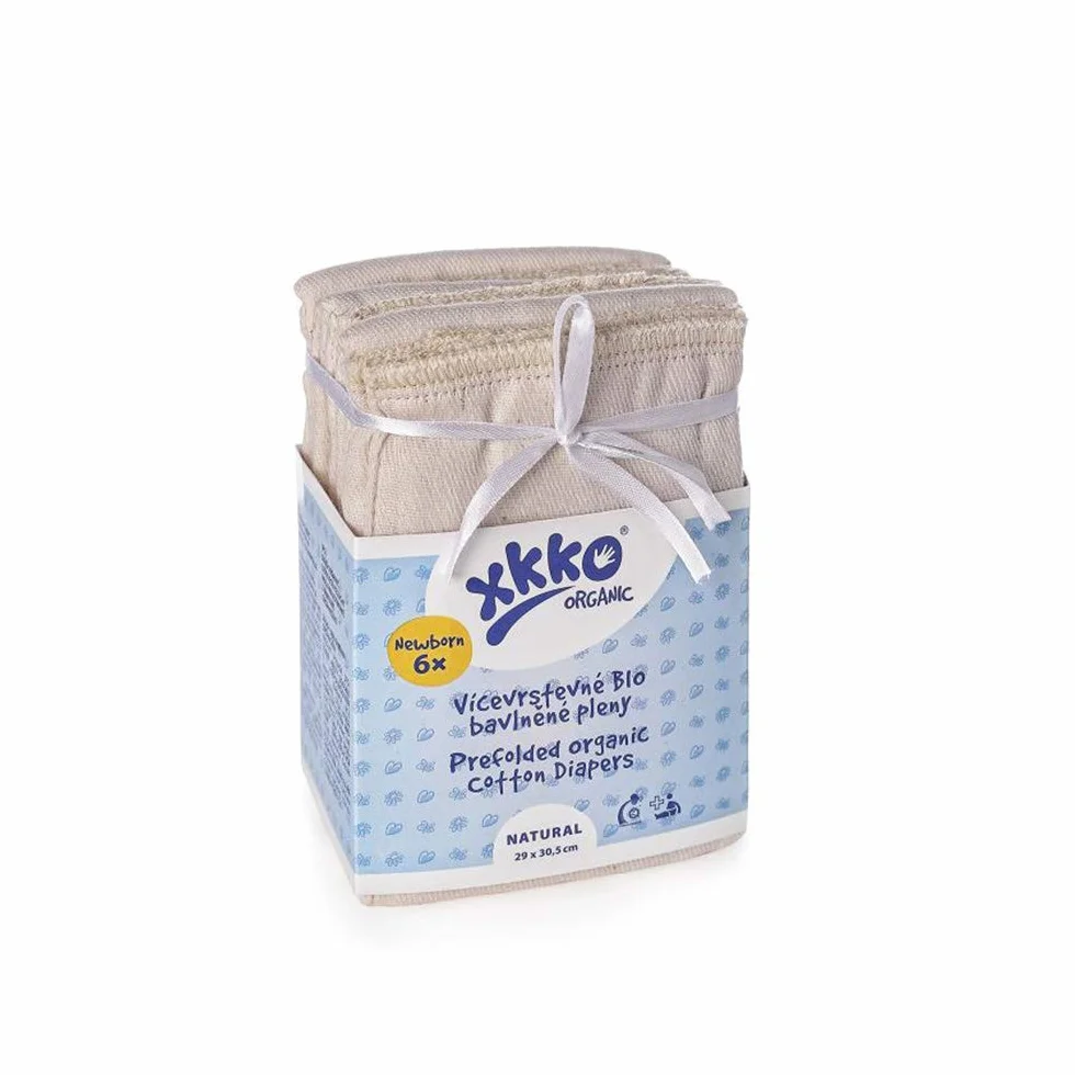 Prefolds – 100% algodón orgánico – (6 unidades) – Recién nacido / Newborn (dobladillo amarillo) – 29 x 30,5 cm (2 – 5 kg) – Pañales de tela muselina plegable pañales predoblados