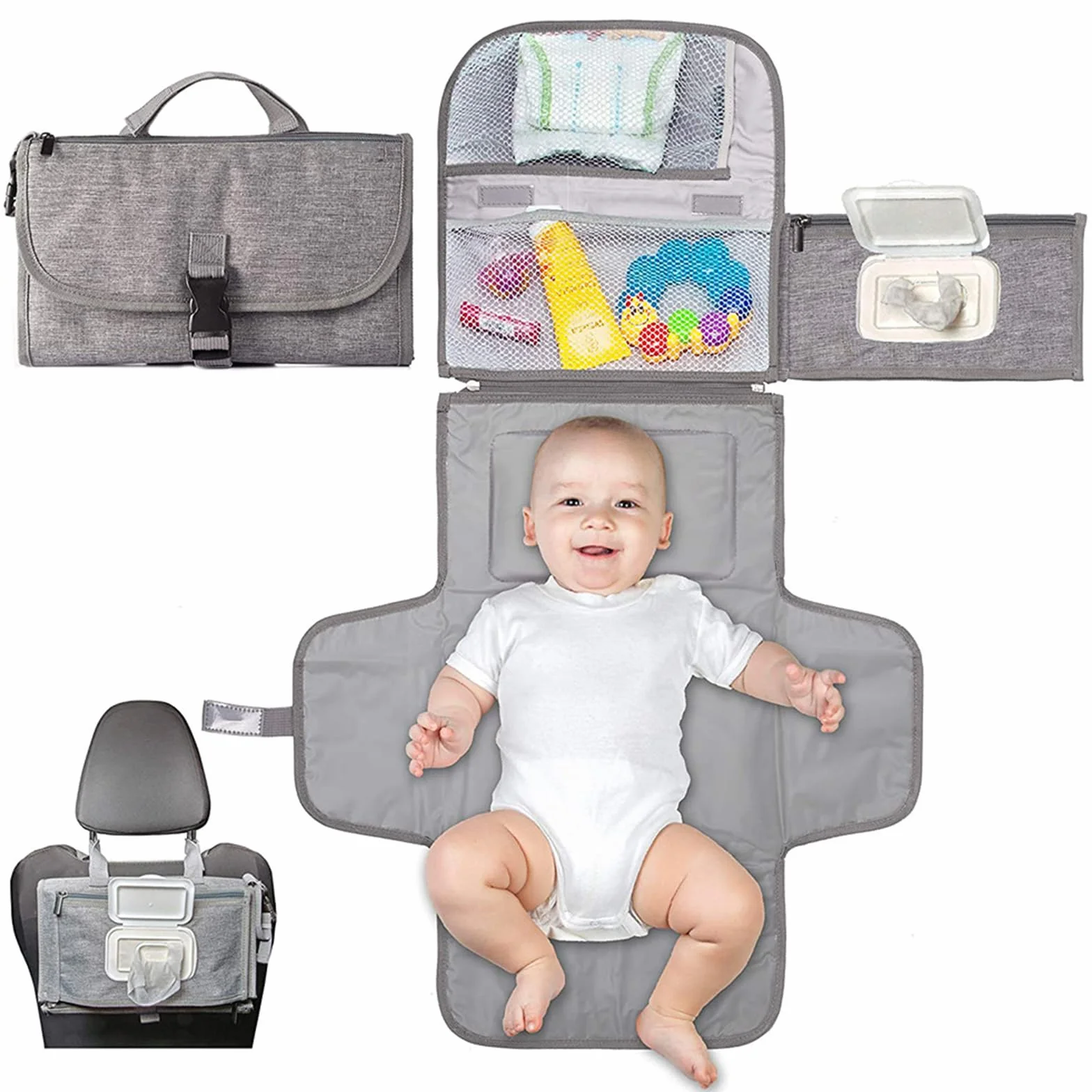 JSTHHTT Cambiador Bebé Portátil, Cambiador Bebe, Este Cambiador de Pañales es un Bolso Desmontable, Reutilizable Lavable A Máquina para Niños y Niñas, Dispensador de Toallitas y Cojín Acolchado
