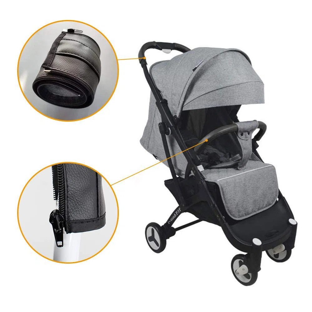 Funda de Manija para Cochecito de Bebé Cubierta de Cochecito de Cuero Cubierta de Manija de Cochecito Universal con Cierre de Cremallera, Impermeable, Anti-Sucio, Anti Desgaste, Negro