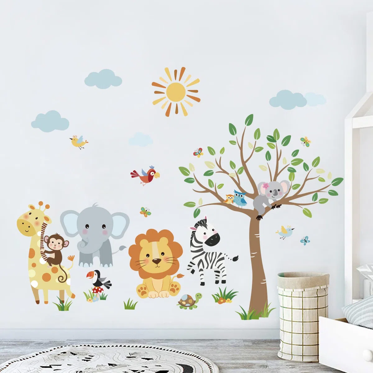decalmile Pegatinas de Pared Bosque Animales Árbol Vinilos Decorativos Jungla Mono Elefante León Jirafa Adhesivos Pared Habitación Infantiles Niño Bebé