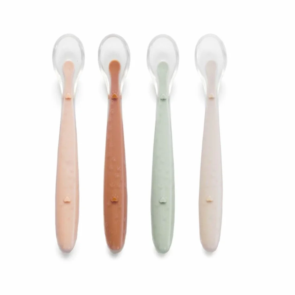 Jané Cucharas de Silicona Bebé, 4 pcs Cuchara Aprendizaje, Punta Silicona Blanda, Libre BPA, Apto Lavavajillas, Color Sunset