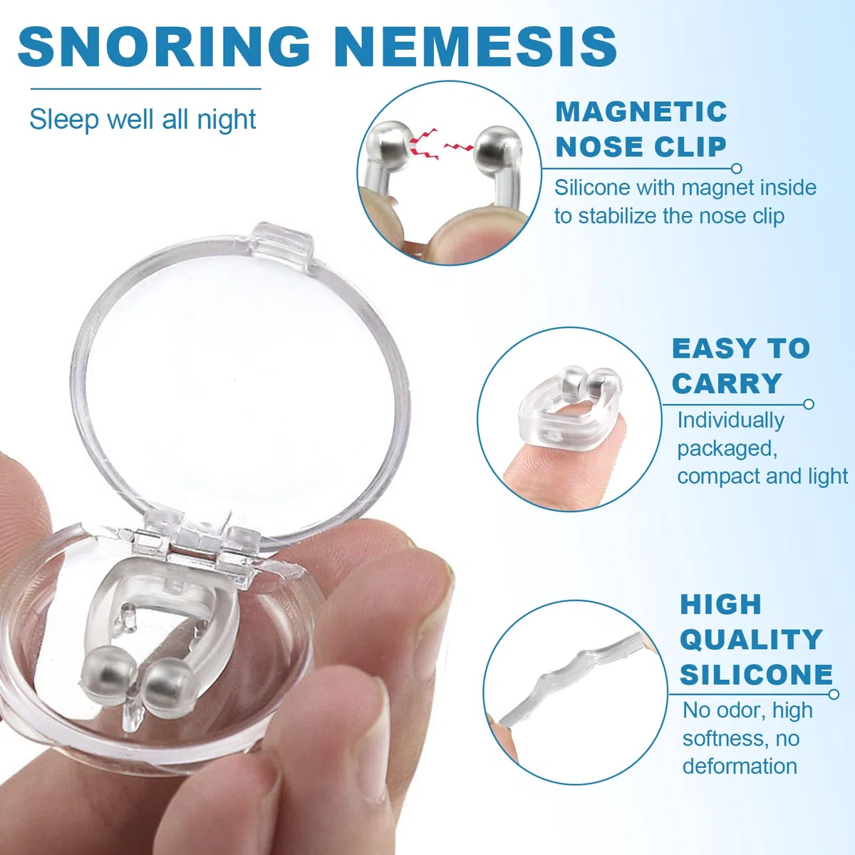 8 pcs Antirronquidos Nariz, Dilatadores Nasales Anti-Ronquidos de Silicona, Dilatador Nasal Anti Ronquidos Clips Nasales Magnéticos, Mejora la Respiración para ayudar a Dormir