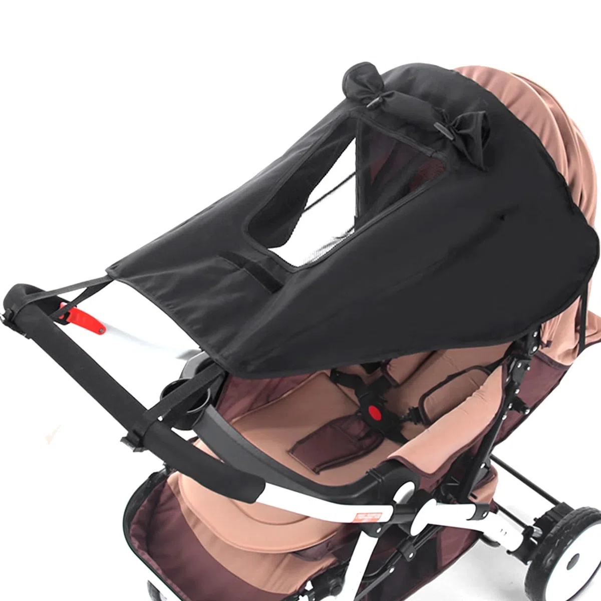 Sombrilla Universal para Carro de Bebé con Protección UV 50+ e Impermeable, Parasol con Mirilla y Alas de Sombra, Negro
