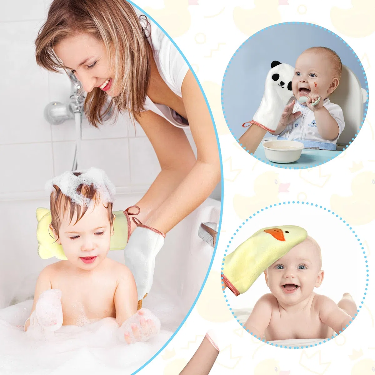 PHOGARY Paquete de 5 Manoplas de Microfibra para el baño, 4.5 x 9 Pulgadas, súper absorbentes y Suaves, Estilo Animal Lindo, Exfoliante Suave para bebés, niños pequeños y niños, baño y Ducha