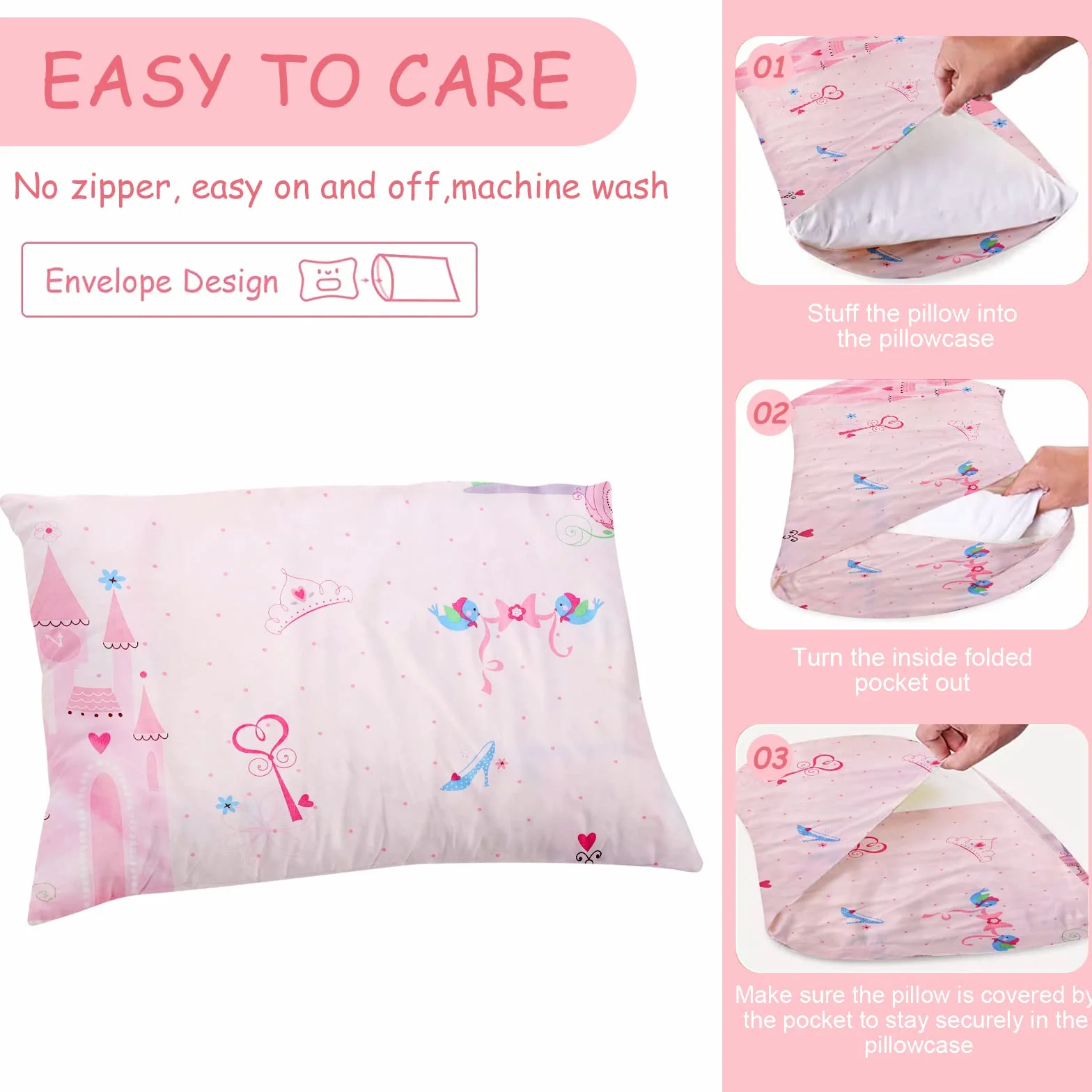 Vegena 2 Piezas Funda de Almohada de 40 x 60 cm, Fundas de Almohada para Niños, Funda de Almohada para Bebé de Algodón Suave y Transpirable, con Cierre de Sobre para Niños y Niñas