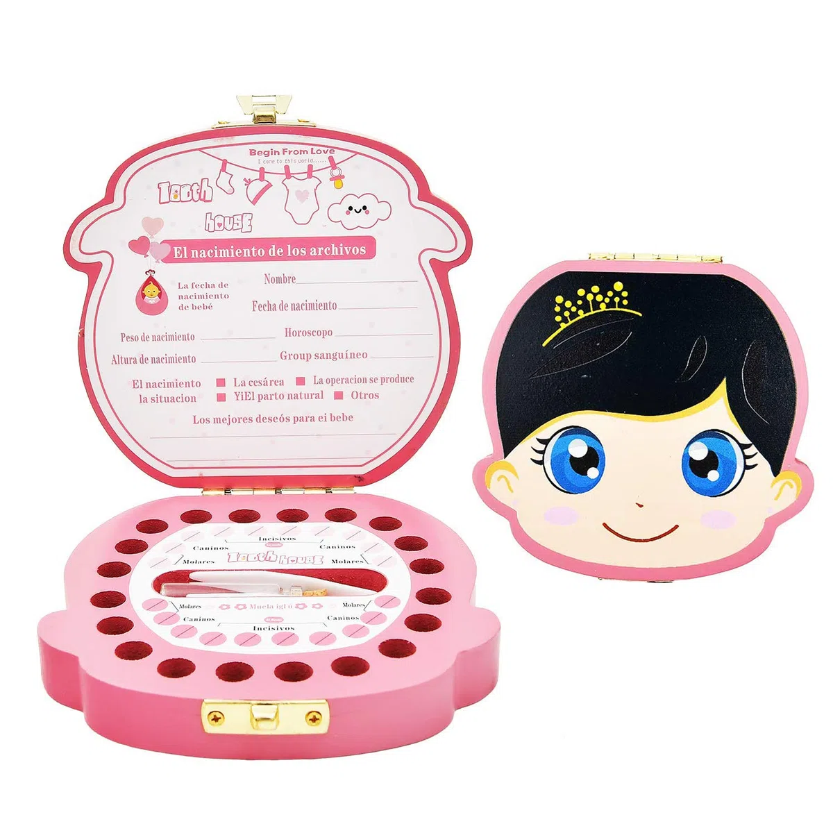 Caja de Dientes,Caja Dientes Leche, Caja para Guardar Dientes para Pegatinas españolas, Personalizar Bebé Dientes Caja (Niña)