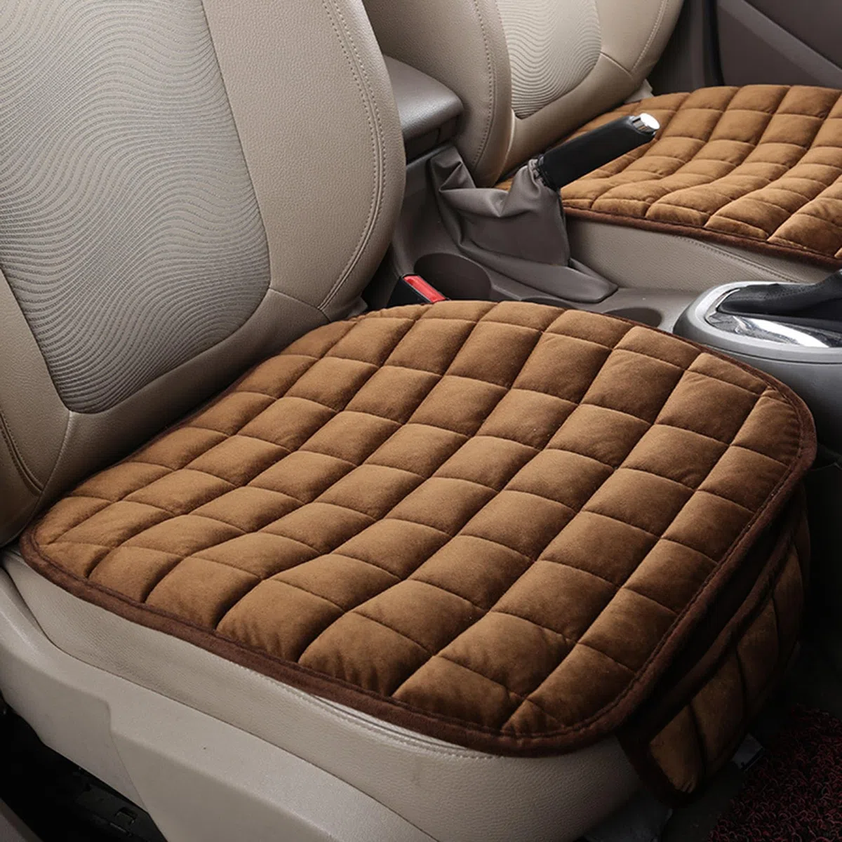 Cojín de asiento de coche universal antideslizante para asiento delantero de coche, cojín ortopédico (marrón)